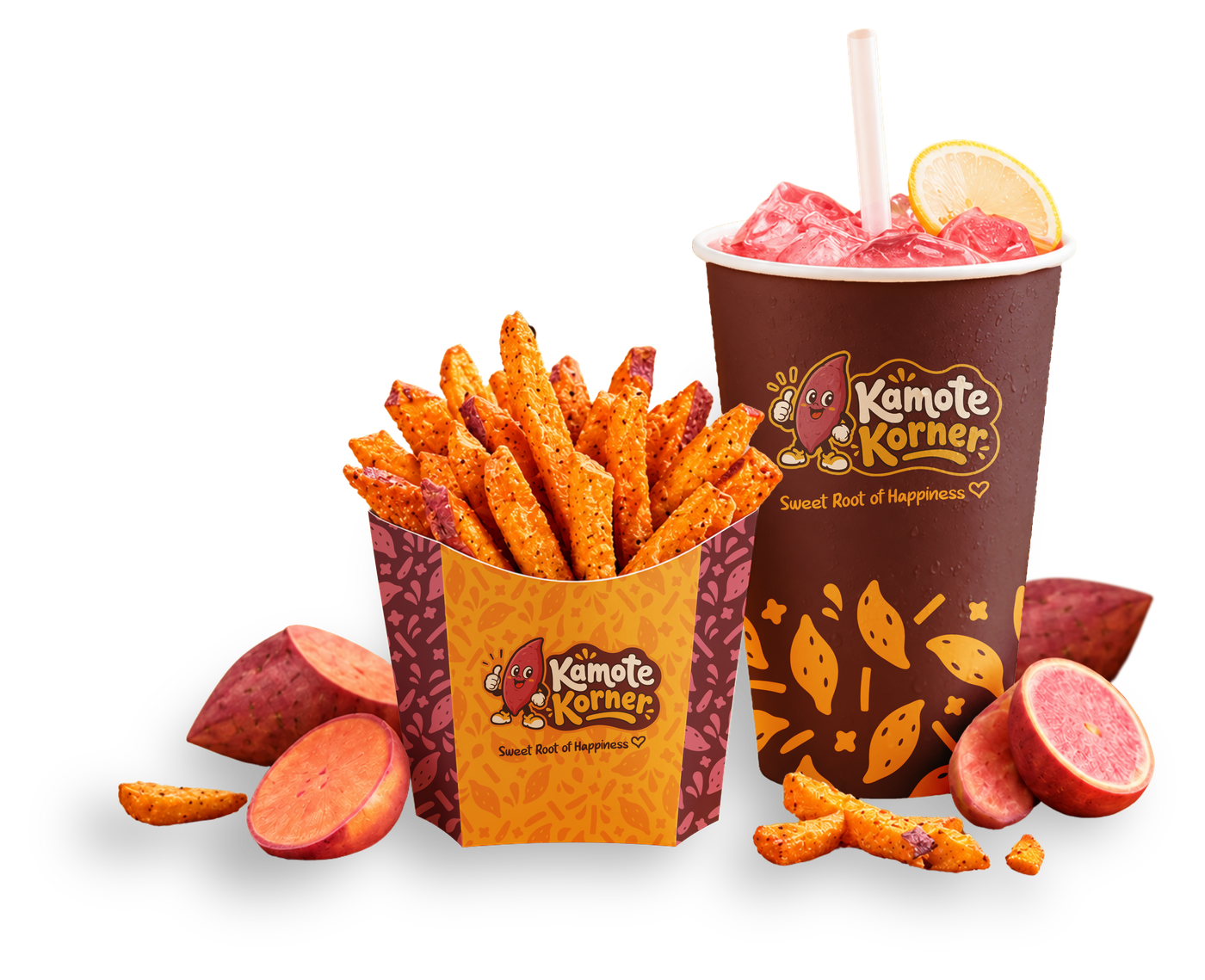 Kamote fries and pink guava drink from Kamote Korner